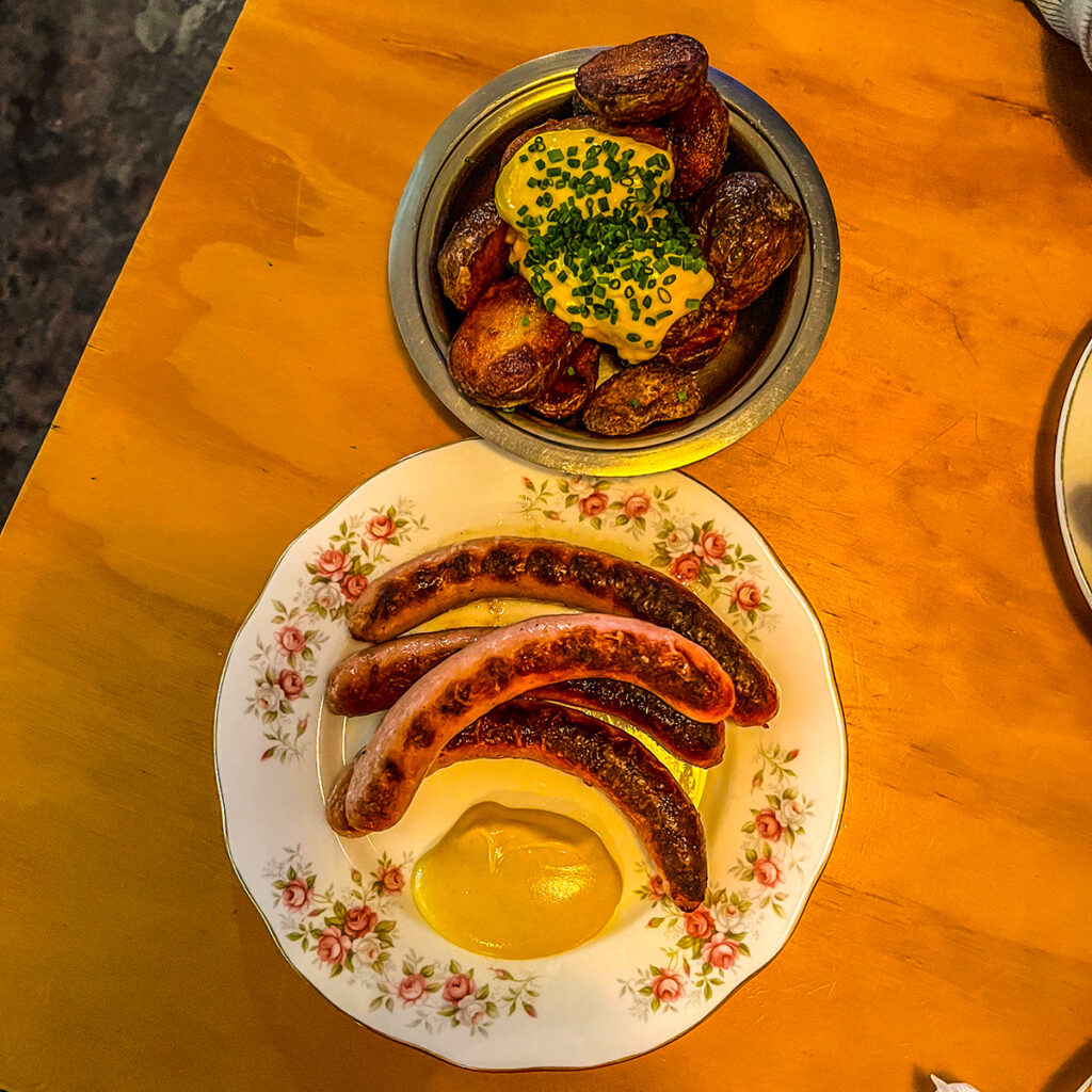 Chipolatas with mustard, and triple cooked potatoes with aioli, Best Restaurants in Stirchley Birmingham