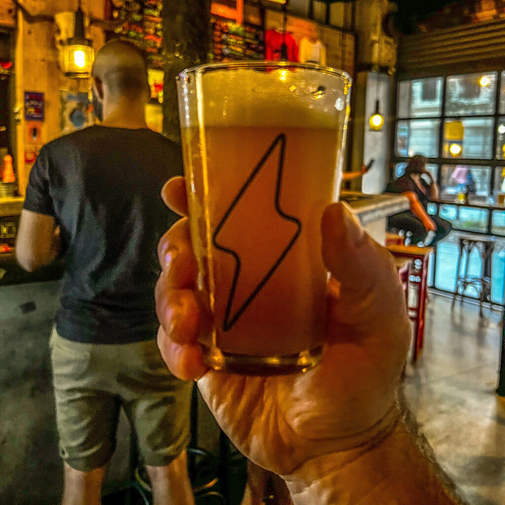 a beer at garage brew tap