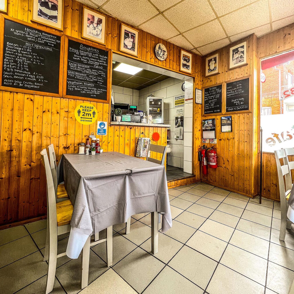 Inside the wooden panelled Bournville Cafe