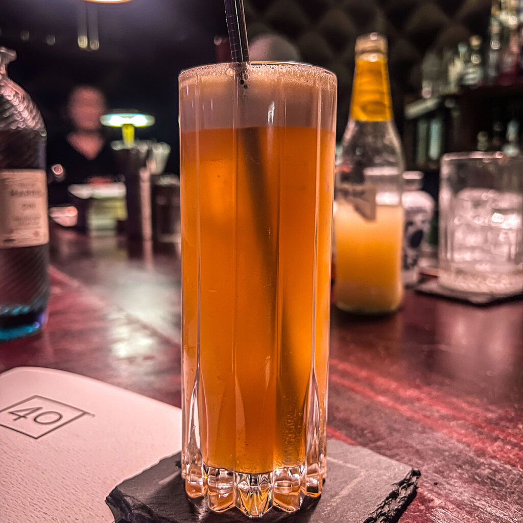 
A long Dark and Stormy cocktail at 40 St Pauls