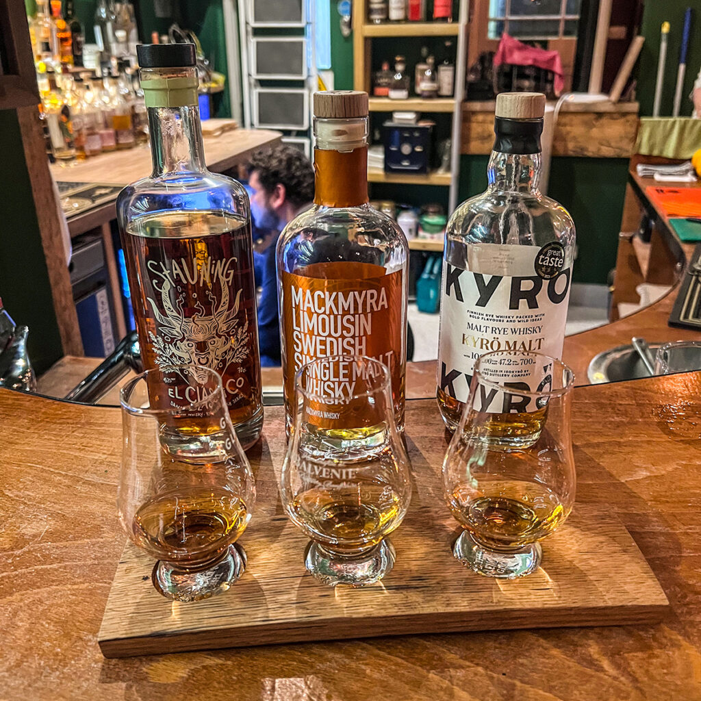 A whisky flight at Grain and Glass