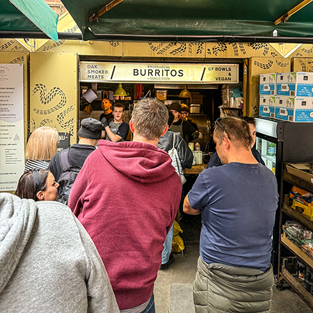 Waiting for a burrito in Shambles Market, York. 