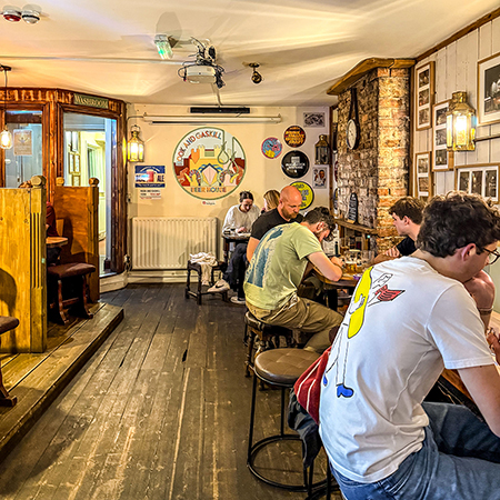 The rear seating area at The Rook and Gaskill, York.