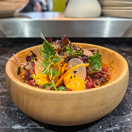 salt aged beef rump tartare, with nuoc cham, chilli and radish.