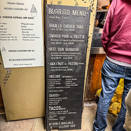 The burrito menu at Smokehouse Burritos, York.